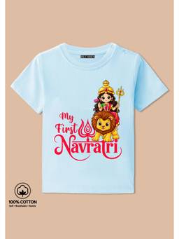 BLUSHES - My First Navratri Graphic Print T-Shirt - aqua blue