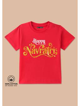 BLUSHES - Happy Navratri Typography Print T-Shirt - red