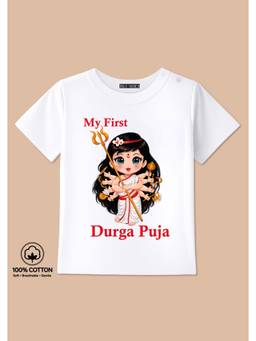 BLUSHES - My First Durga Puja Graphic Print T-Shirt - White