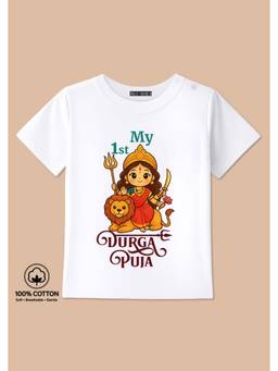 BLUSHES - My First Durga Puja Graphic Print T-Shirt - White