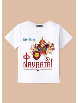 BLUSHES - My First Navratri Graphic Print T-Shirt - White