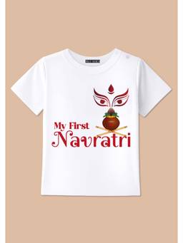 BLUSHES - My First Navratri Graphic Print T-Shirt - White