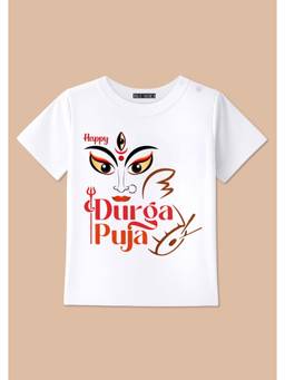 BLUSHES - Happy Durga Puja Graphic Print T-Shirt - White