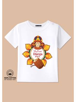 BLUSHES - My First Durga Puja Graphic Print T-Shirt - White