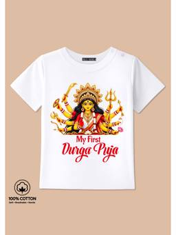 BLUSHES - My First Durga Puja Graphic Print T-Shirt - White