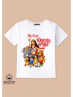 BLUSHES - My First Durga Puja Graphic Print T-Shirt - White
