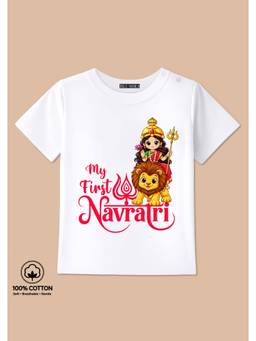 BLUSHES - My First Navratri Graphic Print T-Shirt - White