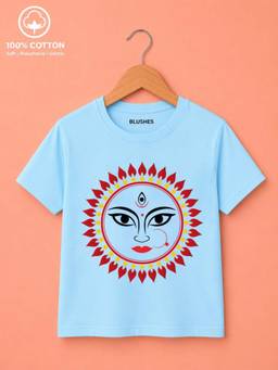 BLUSHES - Durga Face Graphic Print T-Shirt - Aqua Blue