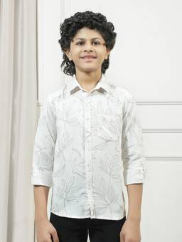 CRIMSOUNE CLUB - Boys White 100% Cotton Floral Print Shirt