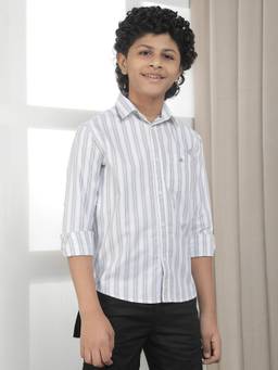 CRIMSOUNE CLUB - Boys White 100% Cotton Striped Shirt