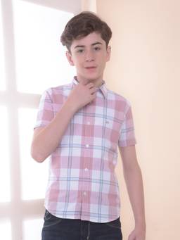 CRIMSOUNE CLUB - Boys Pink 100% Cotton Checked Shirt