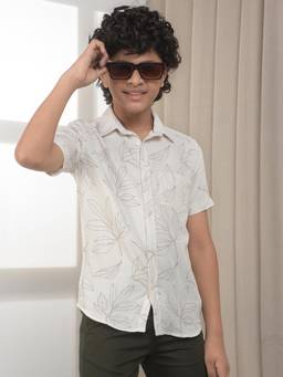 CRIMSOUNE CLUB - Boys White 100% Cotton Floral Print Shirt