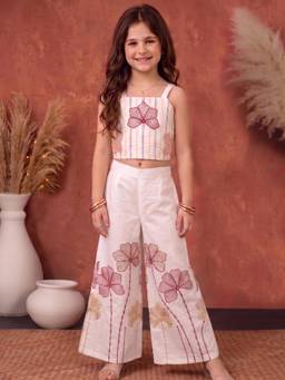FASHION DREAM - Girls Off White Silk Blend Crop Top & Palazzo