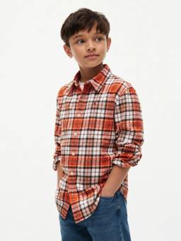 Tommy Hilfiger - Boys Checks Regular Fit Cotton Orange Shirt