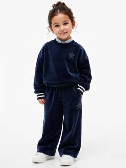Tommy Hilfiger - Girls Regular Fit Solid Mid Rise Navy Blue Trouser