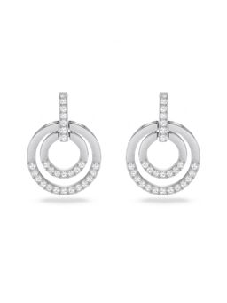 SWAROVSKI - Circle Drop Earrings Round Shape In White Rhodium Plated
