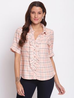 Latin Quarters - Checks Half Sleeve Casual Shirt Peach