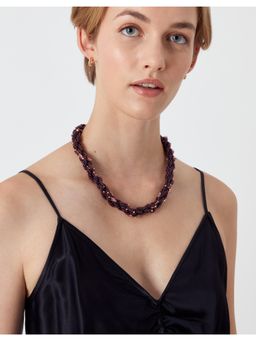 Accessorize London - Womens Purple Amber Beaded Twisted Collar Necklace