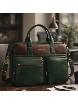 Gauge Machine - Mens Olive 16 Inch Vegan Leather Laptop Bag With Detachable Strap