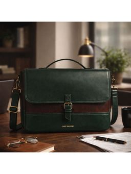 Gauge Machine - Mens Olive 16 Inch Vegan Leather Laptop Bag With Detachable Strap - Multi-Color