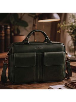 Gauge Machine - Mens Olive 16 Inch Vegan Leather Laptop Bag With Detachable Strap