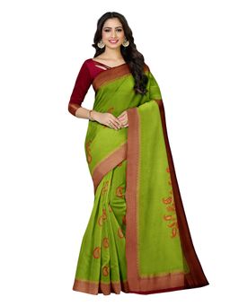 Mimosa - Green Printed Embellished Saree With Unstitched Blouse