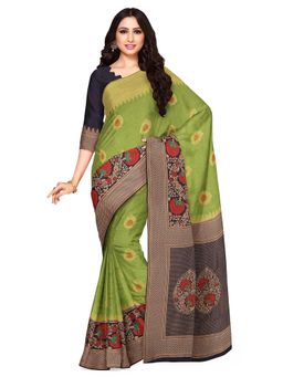 Mimosa - Olive Floral Embellished Saree With Unstitched Blouse