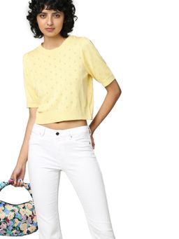 ONLY - Women Solid Yellow Sweater