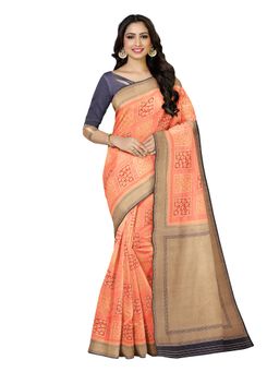 Mimosa - Orange Floral Embellished Saree With Unstitched Blouse