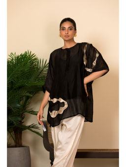 EEDA - Black Asymmetrical Patch Top with Slip