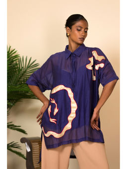EEDA - Blue Asymmetrical Patch Top with Slip