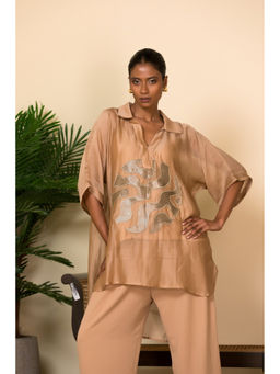 EEDA - Beige Centre Patch Top with Slip