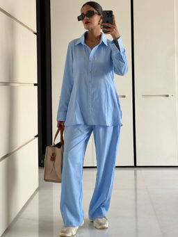 Label Kanupriya - Sky Blue Solid Co-Ord (Set of 2)