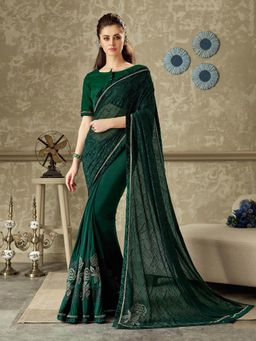 Odette - Green Lycra Designer Saree with Unstitched Blouse