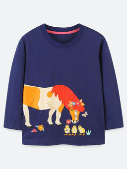 Oh Rare - Navy Blue Printed Regular Fit T-Shirt