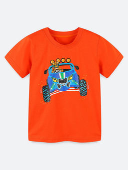 Oh Rare - Orange Printed Regular Fit T-Shirt