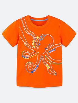 Oh Rare - Orange Printed Regular Fit T-Shirt