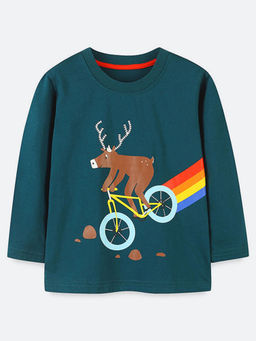 Oh Rare - Teal Printed Regular Fit T-Shirt