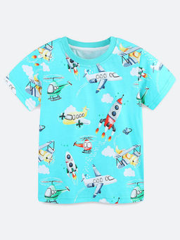 Oh Rare - Turquoise Printed Regular Fit T-Shirt