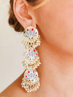 Azai by Nykaa Fashion - Stylish Grey & Gold Danglers with Pearls