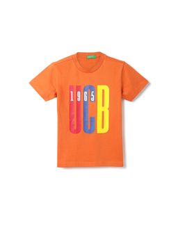 United Colors of Benetton - Boys Printed Round Neck T-Shirt Orange