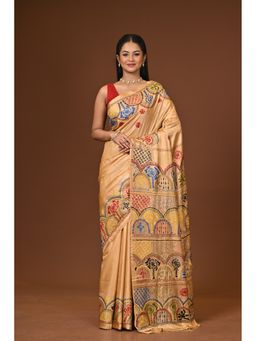 Ramshyam Collection - Beige Blended Silk Kantha Saree with Unstitched Blouse