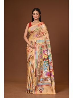 Ramshyam Collection - Beige Blended Silk Kantha Saree with Unstitched Blouse