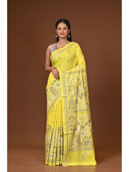 Ramshyam Collection - Yellow Blended Silk Kantha Saree with Unstitched Blouse