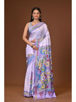 Ramshyam Collection - Lavender Blended Silk Kantha Saree with Unstitched Blouse