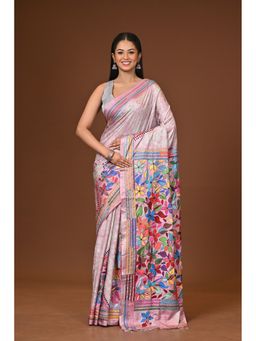 Ramshyam Collection - Lavender Blended Silk Kantha Saree with Unstitched Blouse