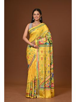 Ramshyam Collection - Yellow Blended Silk Kantha Saree with Unstitched Blouse