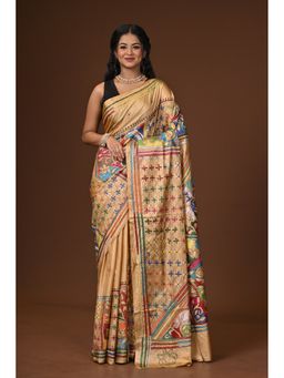 Ramshyam Collection - Beige Blended Silk Kantha Saree with Unstitched Blouse