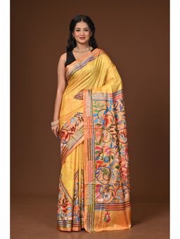 Ramshyam Collection - Yellow Blended Silk Kantha Saree with Unstitched Blouse