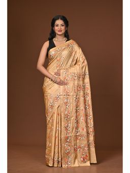 Ramshyam Collection - Beige Blended Silk Kantha Saree with Unstitched Blouse